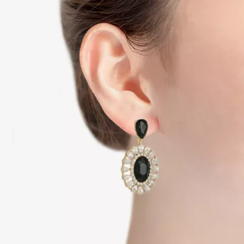 Monet Jewelry Gold Tone Halo Womens Glass Oval Hypoallergenic Drop Earrings