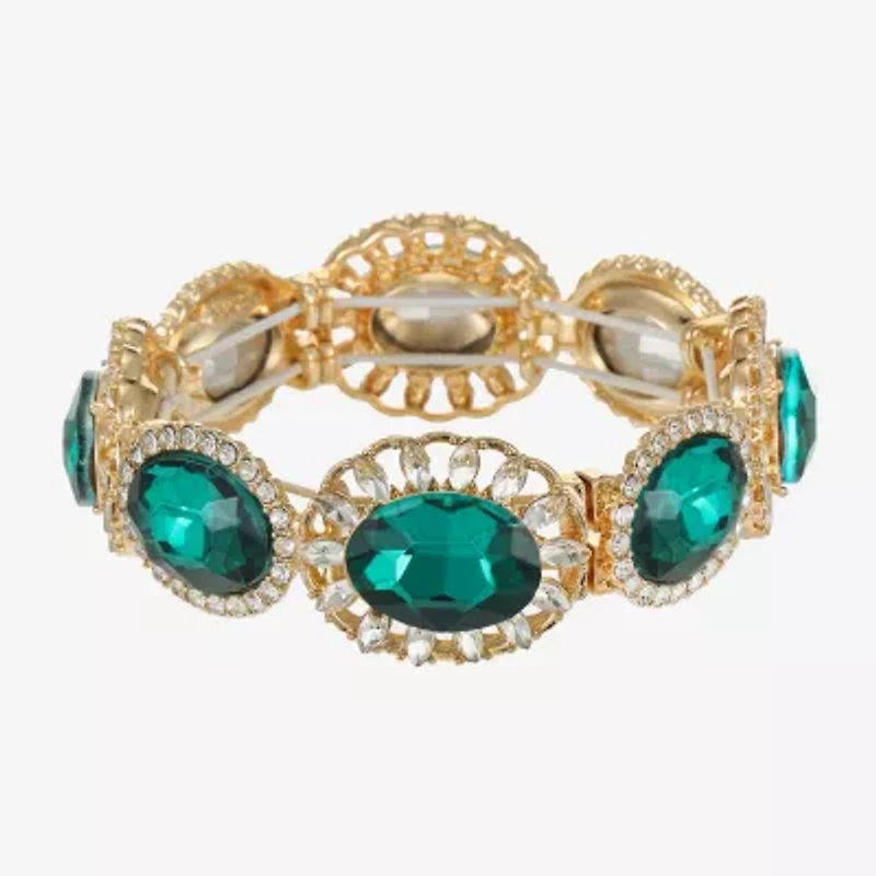 Monet Jewelry Gold Tone Halo Womens Glass Oval Stretch Bracelet