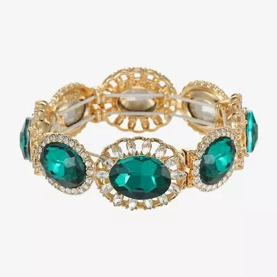 Monet Jewelry Gold Tone Halo Womens Glass Oval Stretch Bracelet