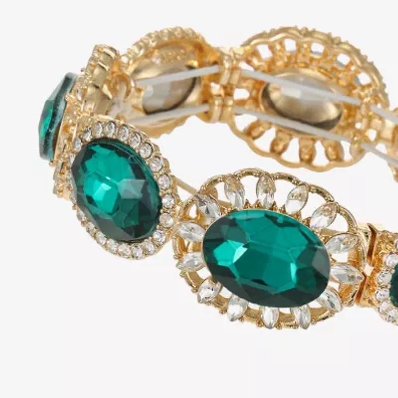 Monet Jewelry Gold Tone Halo Womens Glass Oval Stretch Bracelet