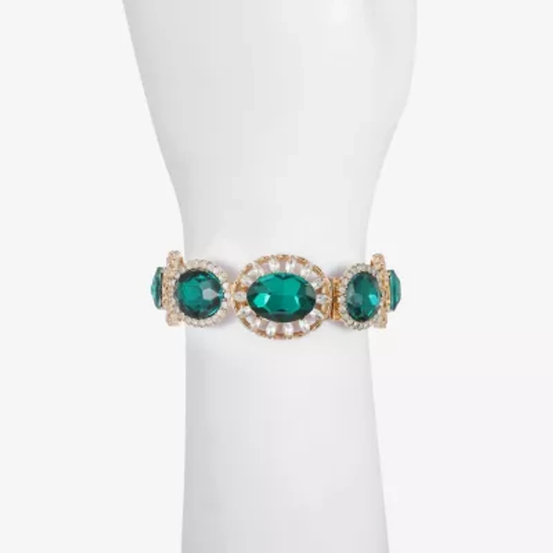 Monet Jewelry Gold Tone Halo Womens Glass Oval Stretch Bracelet