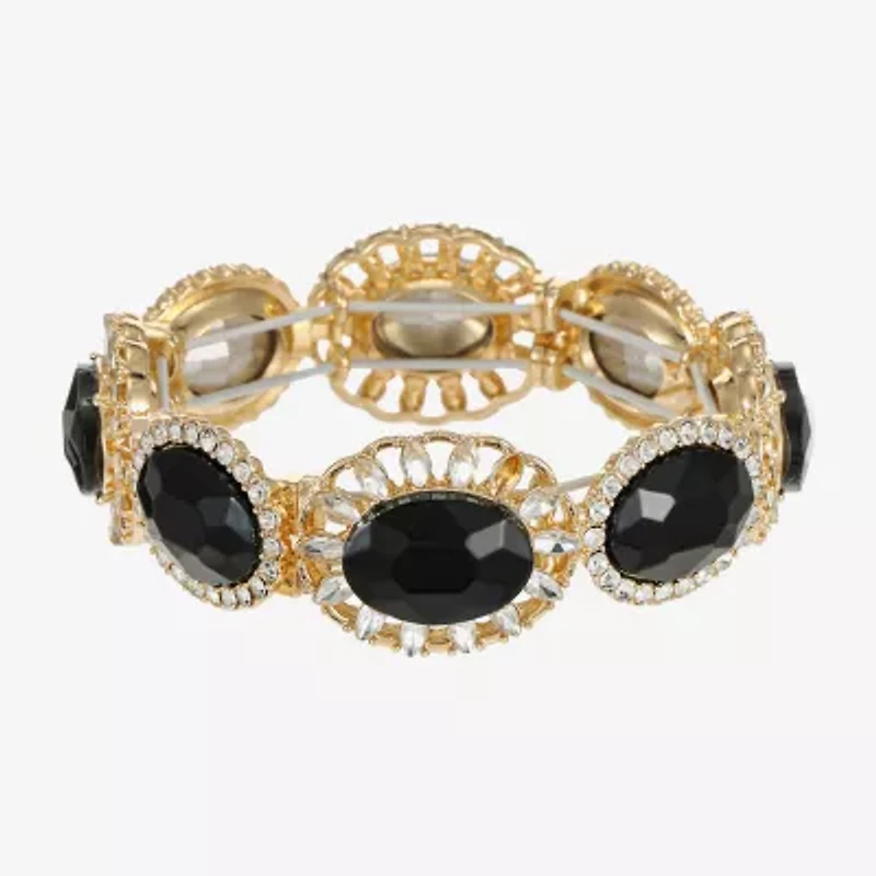 Monet Jewelry Gold Tone Halo Womens Glass Oval Stretch Bracelet