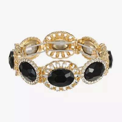 Monet Jewelry Gold Tone Halo Womens Glass Oval Stretch Bracelet