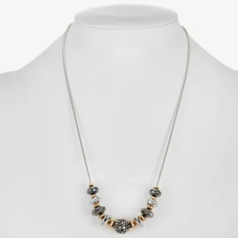 Liz Claiborne Tri Tone Frontal Beaded Womens 17 Inch Collar Necklace