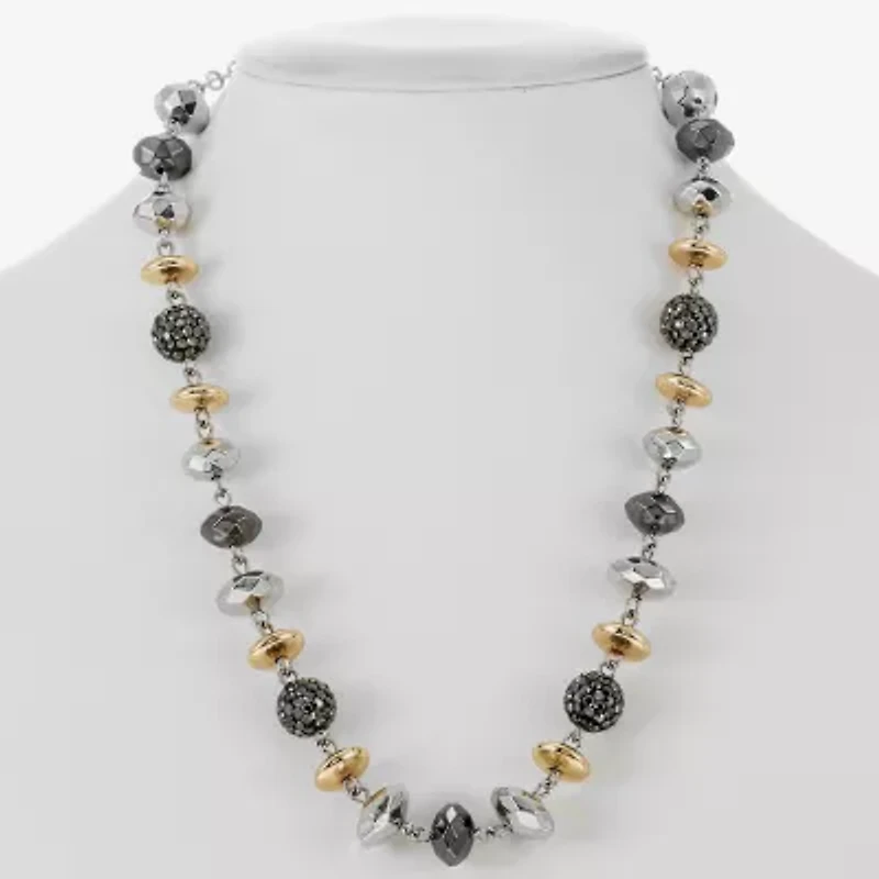 Liz Claiborne Tri Tone Beaded Womens 17 Inch Collar Necklace