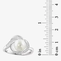 Effy Final Call Womens Diamond Accent 7-7.5MM Genuine White Cultured Freshwater Pearl 14K White Gold Round Cocktail Ring