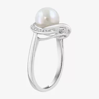 Effy Final Call Womens Diamond Accent 7-7.5MM Genuine White Cultured Freshwater Pearl 14K White Gold Round Cocktail Ring