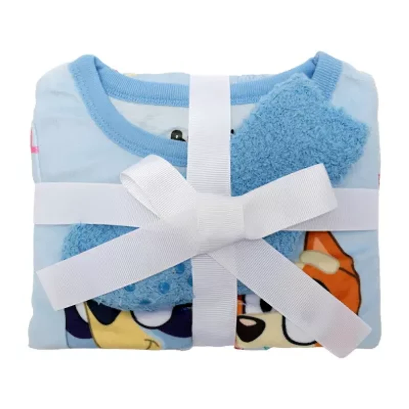 Toddler Girls Bluey Velour Crew Neck Long Sleeve 3-pc. Pajama Sets