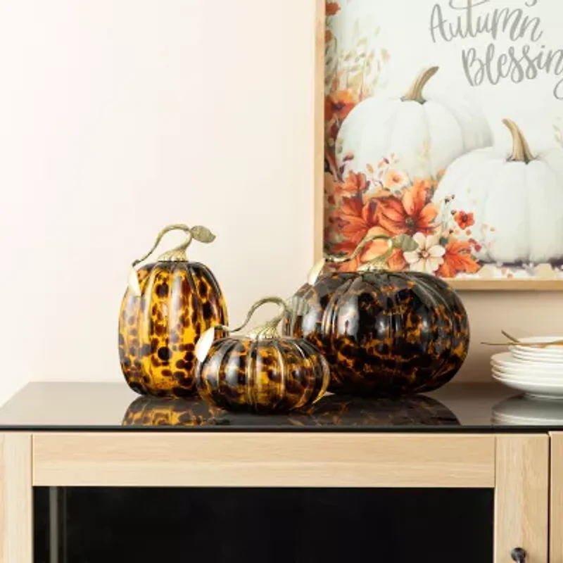 Glitzhome 9.5 Glass Pumpkin Thanksgiving Tabletop Decor