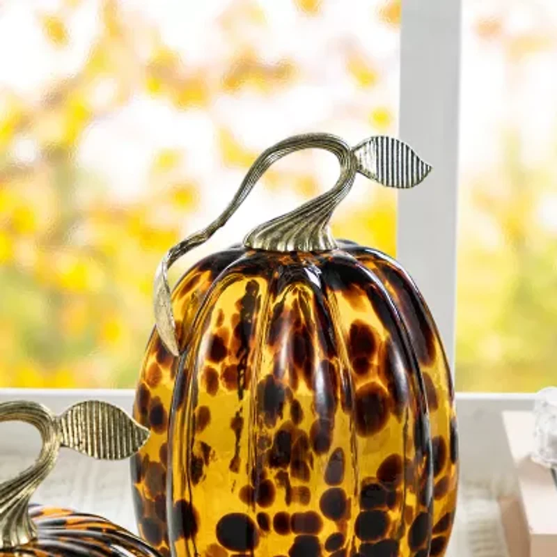 Glitzhome 7.75 Glass Pumpkin Thanksgiving Tabletop Decor