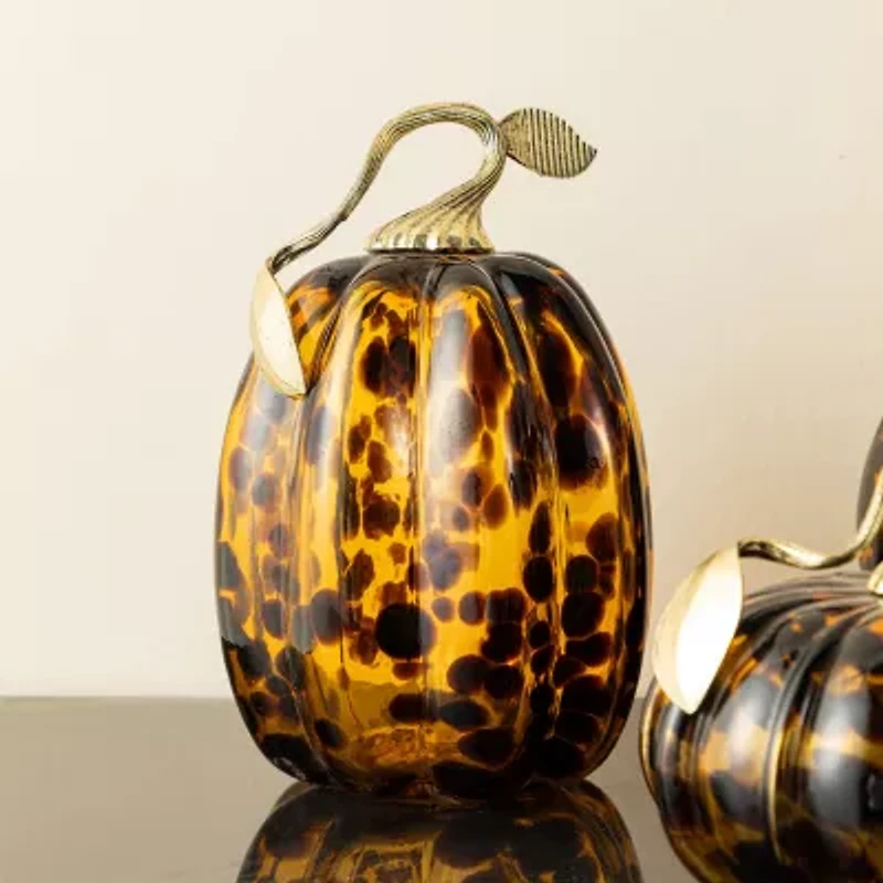 Glitzhome 7.75 Glass Pumpkin Thanksgiving Tabletop Decor