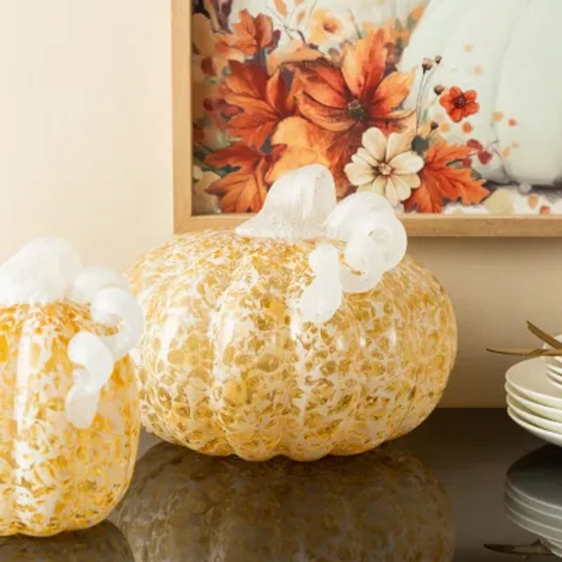 Glitzhome 8.5 Glass Pumpkin Thanksgiving Tabletop Decor