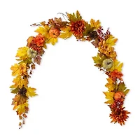 Glitzhome 72"L Fall Dahlia Pumpkin, Leaf And Berry Garland Thanksgiving Tabletop Decor