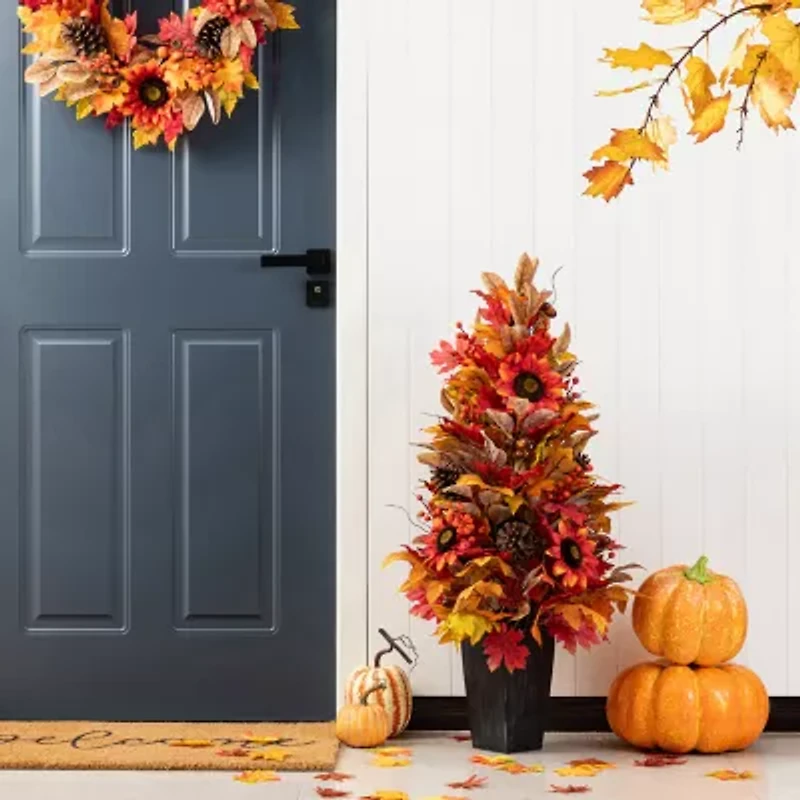 Glitzhome 36"H Fall Sunflower, Pinecone And Berry Porch Tree Thanksgiving Tabletop Decor