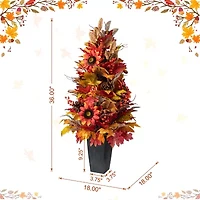 Glitzhome 36"H Fall Sunflower, Pinecone And Berry Porch Tree Thanksgiving Tabletop Decor
