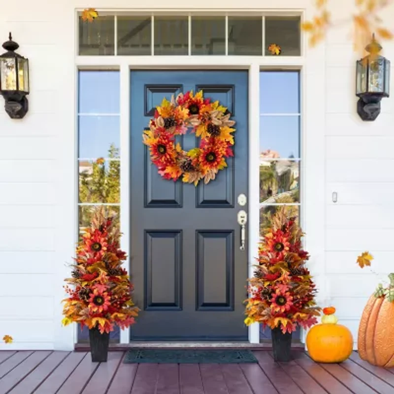 Glitzhome 36"H Fall Sunflower, Pinecone And Berry Porch Tree Thanksgiving Tabletop Decor