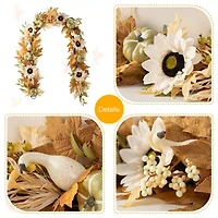 Glitzhome 72"L Fall Neutral Sunflower, Pumpkin And Leaf Garland Thanksgiving Tabletop Decor
