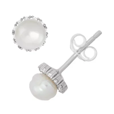 White Cultured Freshwater Pearl Sterling Silver 6.8mm Stud Earrings
