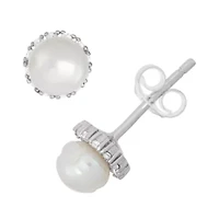White Cultured Freshwater Pearl Sterling Silver 6.8mm Stud Earrings