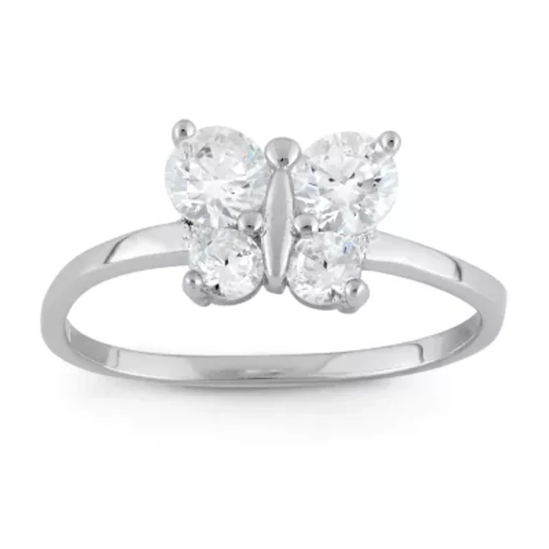 Girls Cubic Zirconia Sterling Silver Butterfly Delicate Cocktail Ring