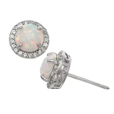 Lab Created White Opal Sterling Silver 10mm Stud Earrings