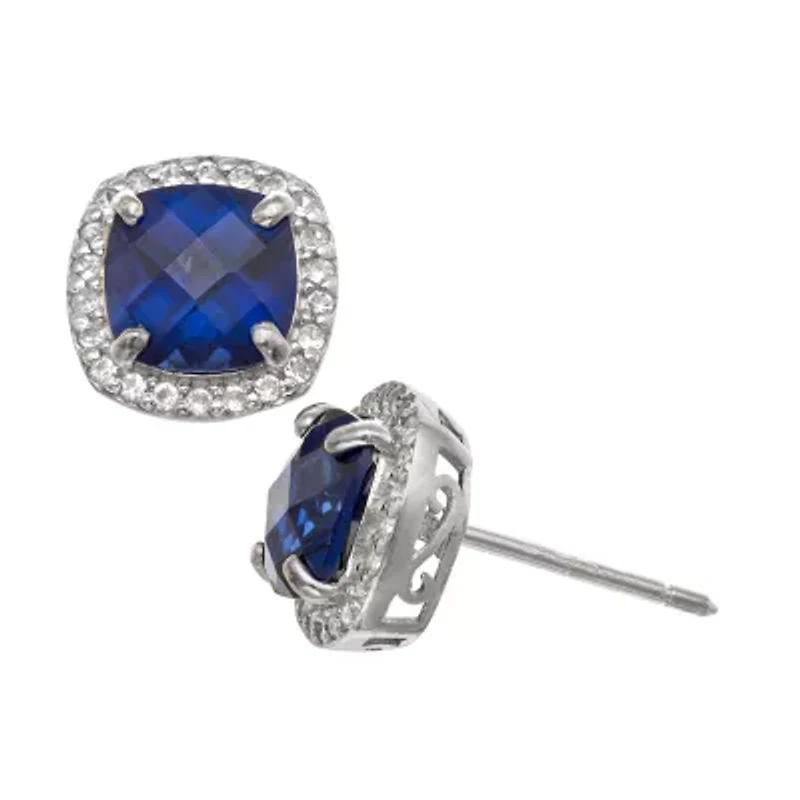 Lab Created Blue Sapphire Sterling Silver 10mm Cushion Stud Earrings