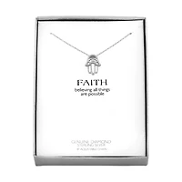 Faith" Womens Diamond-Accent Natural Diamond Hamsa Necklace in Sterling SIlver"
