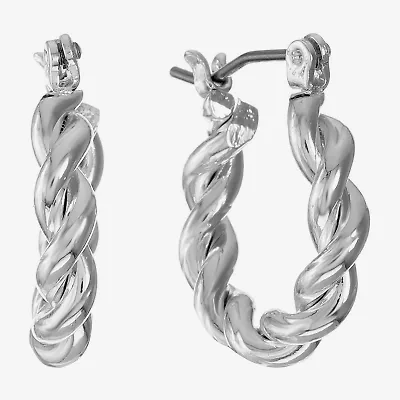 Liz Claiborne Silver Tone Twist Womens 19.1mm Hypoallergenic Hoop Earrings