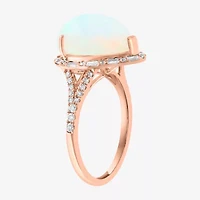 Effy Womens 3/8 CT. T.W. Diamond &  Genuine White Opal 14K Rose Gold Cocktail Ring