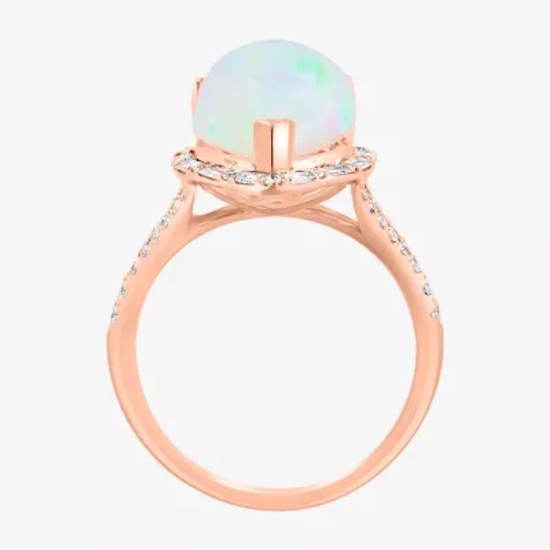Effy Womens 3/8 CT. T.W. Diamond &  Genuine White Opal 14K Rose Gold Cocktail Ring