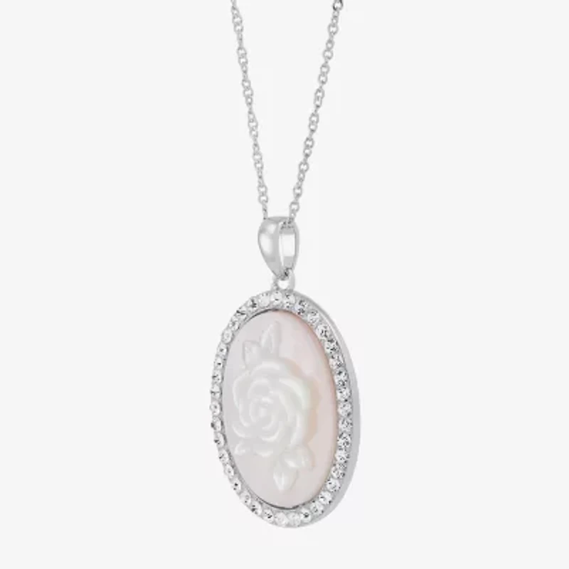 Cameo Womens Pink Mother Of Pearl Sterling Silver Flower 18 Inch Pendant Necklace