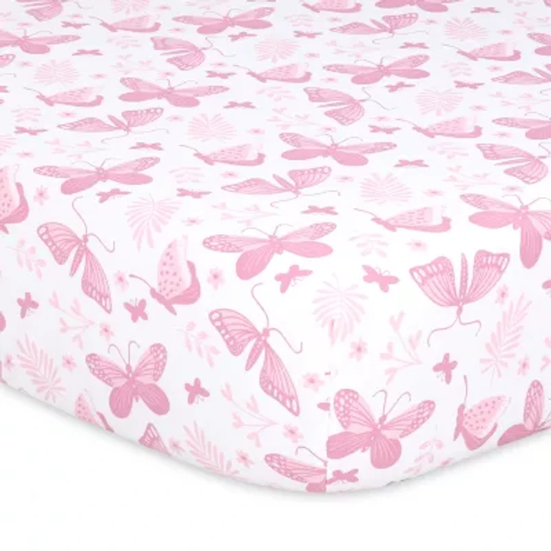 The Peanutshell Pink Butterfly 4-pc. Crib Sheet