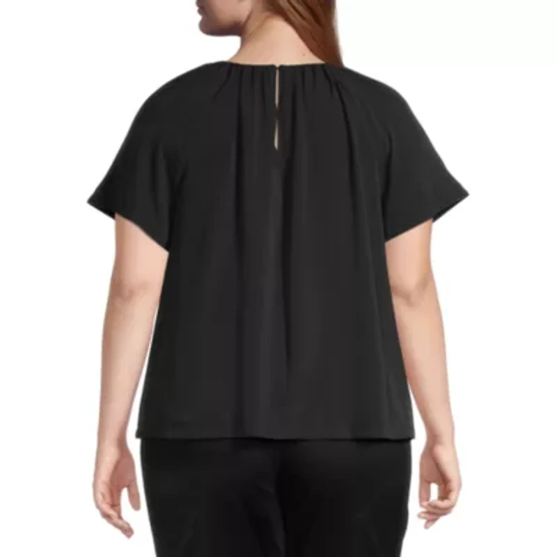 Worthington Womens Crew Neck Short Sleeve Plus Blouse