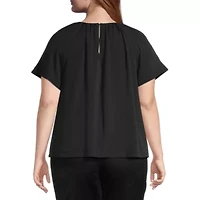 Worthington Womens Crew Neck Short Sleeve Plus Blouse