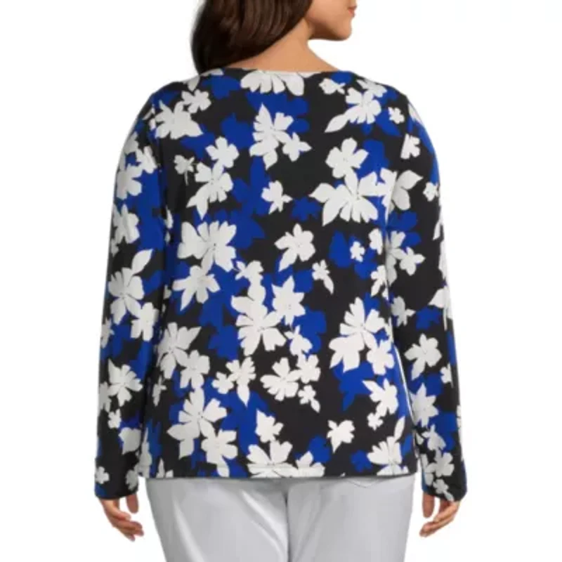 Liz Claiborne Womens Asymmetrical Neck Long Sleeve Plus Blouse