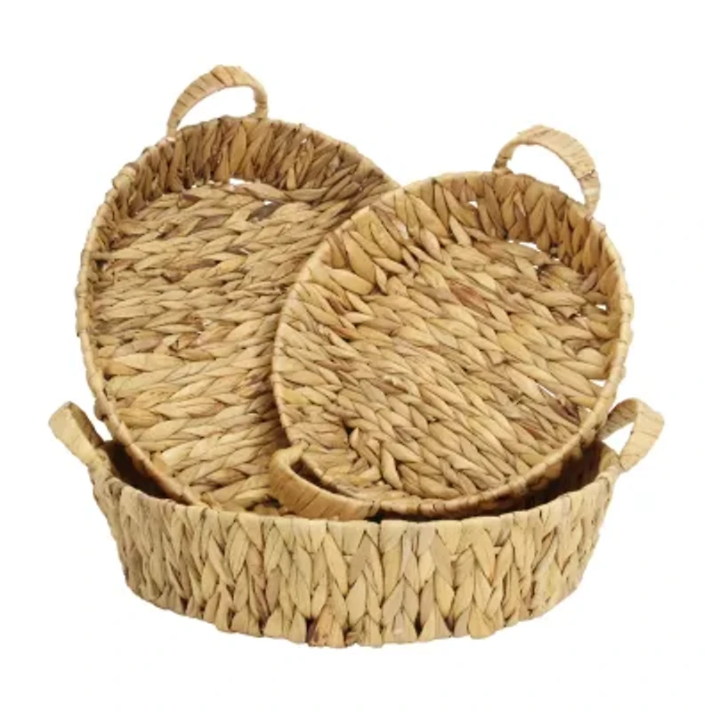 Water Hyacinth Woven Round Basket Trays - Set of 3