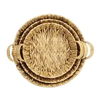 Water Hyacinth Woven Round Basket Trays - Set of 3