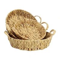 Water Hyacinth Woven Round Basket Trays - Set of 3