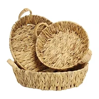 Water Hyacinth Woven Round Basket Trays - Set of 3