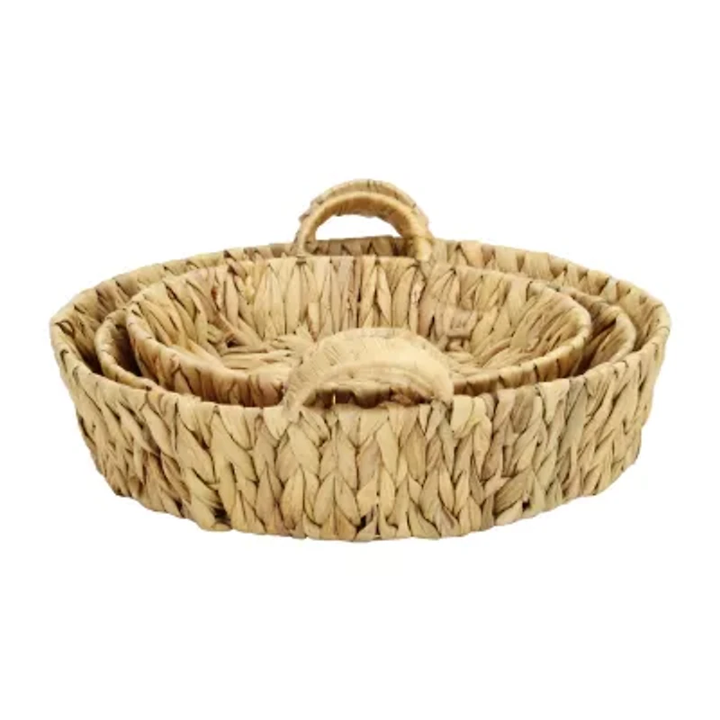 Water Hyacinth Woven Round Basket Trays - Set of 3