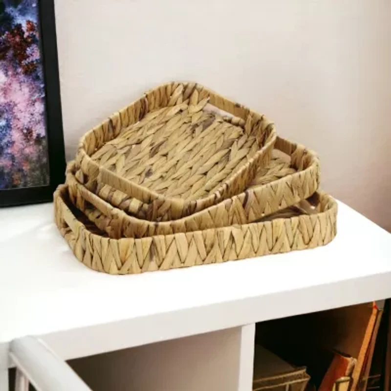 Water Hyacinth Woven Curved Basket Trays - Set of 3