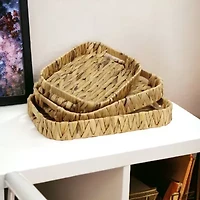 Water Hyacinth Woven Curved Basket Trays - Set of 3