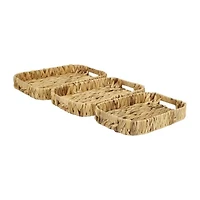 Water Hyacinth Woven Curved Basket Trays - Set of 3