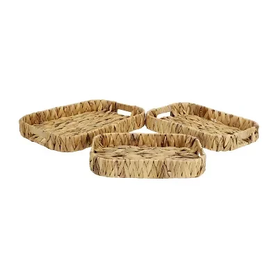 Water Hyacinth Woven Curved Basket Trays - Set of 3