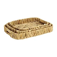 Water Hyacinth Woven Curved Basket Trays - Set of 3