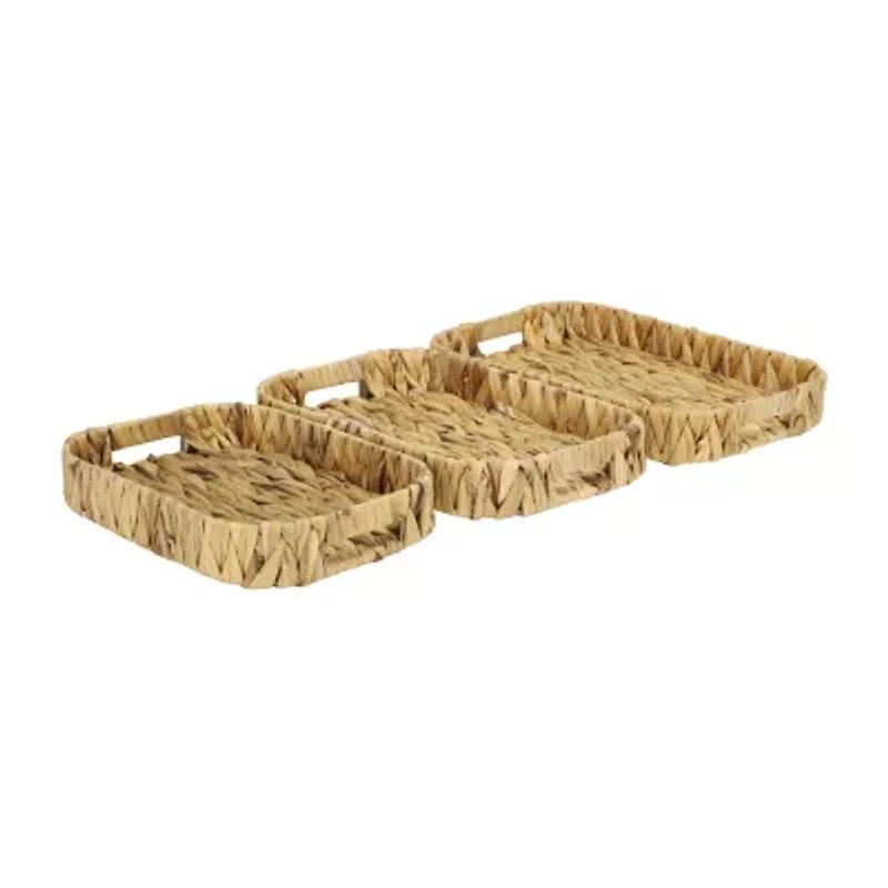 Water Hyacinth Woven Curved Basket Trays - Set of 3