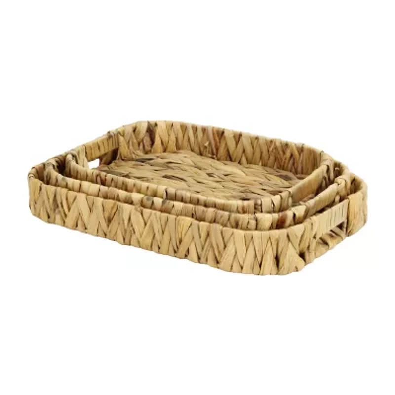 Water Hyacinth Woven Curved Basket Trays - Set of 3
