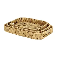 Water Hyacinth Woven Curved Basket Trays - Set of 3