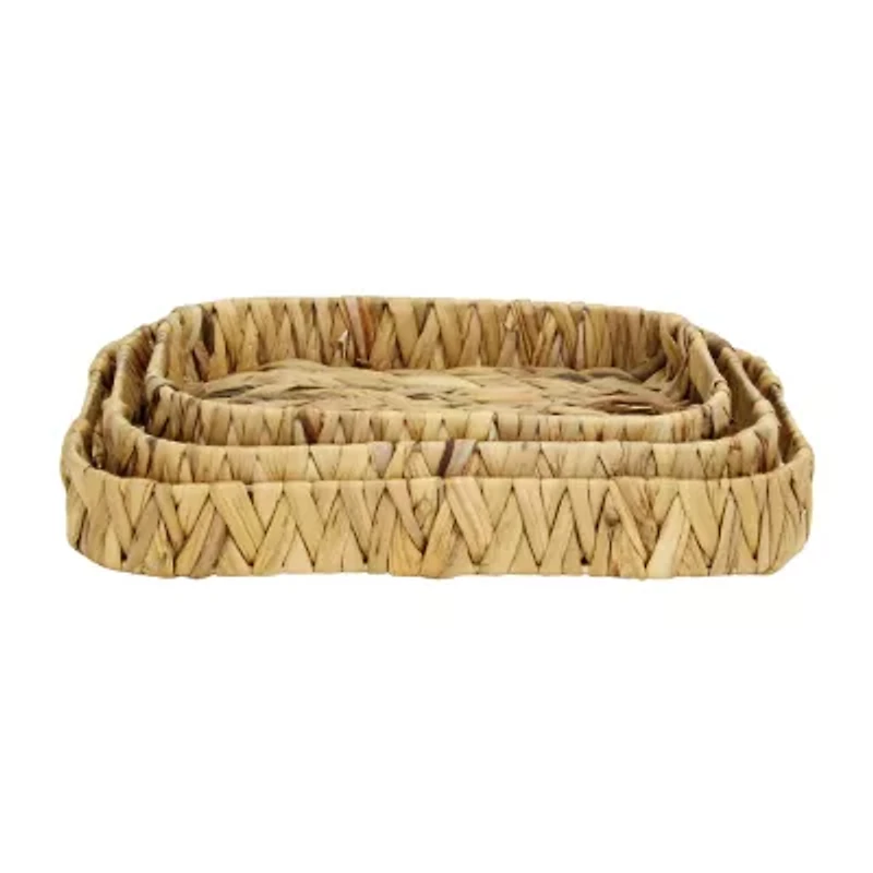 Water Hyacinth Woven Curved Basket Trays - Set of 3