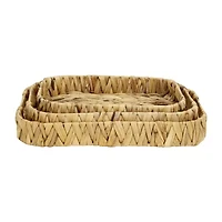 Water Hyacinth Woven Curved Basket Trays - Set of 3